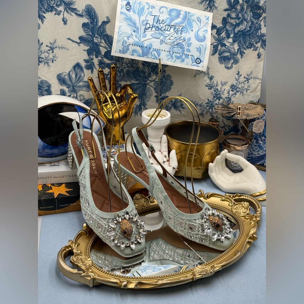 🆕 KURT GEIGER LONDON 🧿 NWOB Chelsea 60 Block Slingback Mules, Mint Green Sz8.5 - Picture 2 of 16